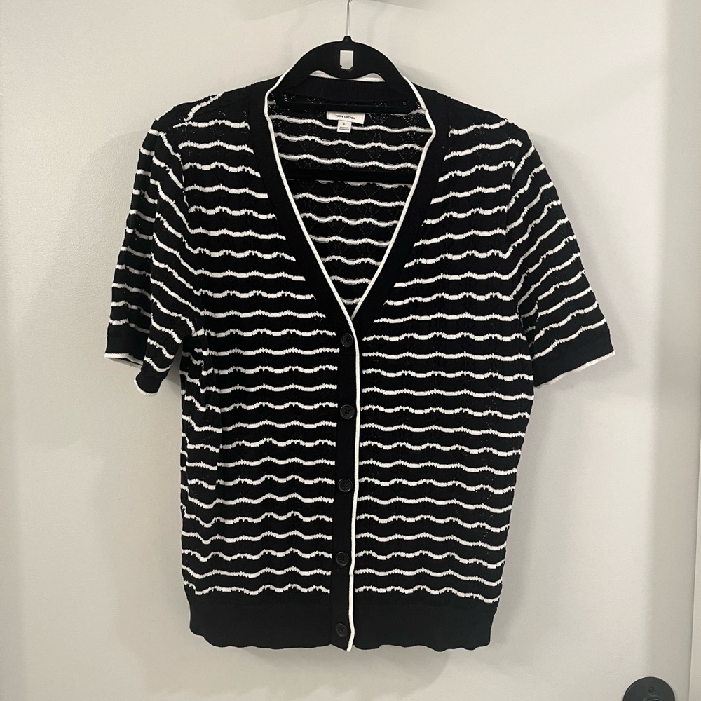 J. Crew Black and White Striped Short Sleeve Sweater
